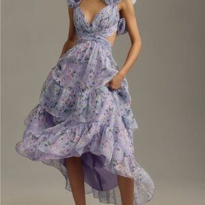 Mac Duggal Purple Asymmetrical Ruffled Midi Dress